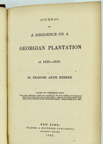 Journal of a Residence on a Georgian Plantation in 1838-1839